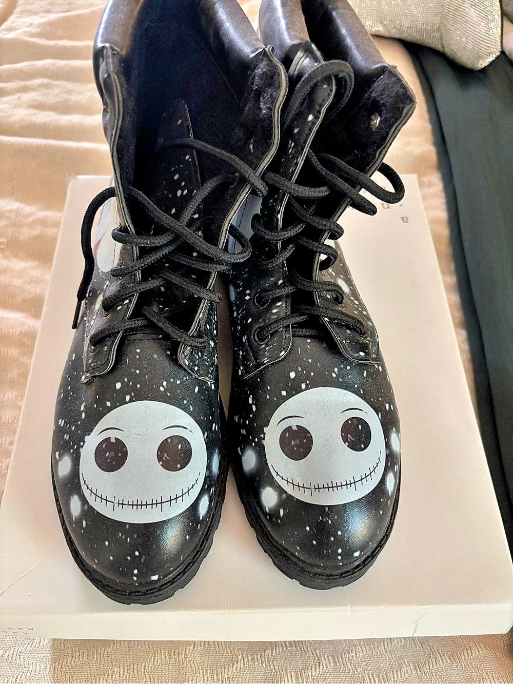 Jack Skellington Combat Boots in Black & White Like New